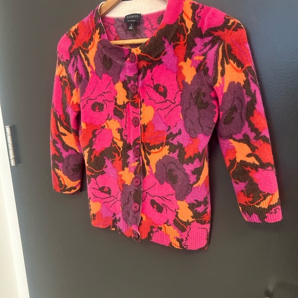 Talbots S Cashmere Floral Button-Up Cardigan in EUC perfect for wedding cover up - Picture 6 of 9